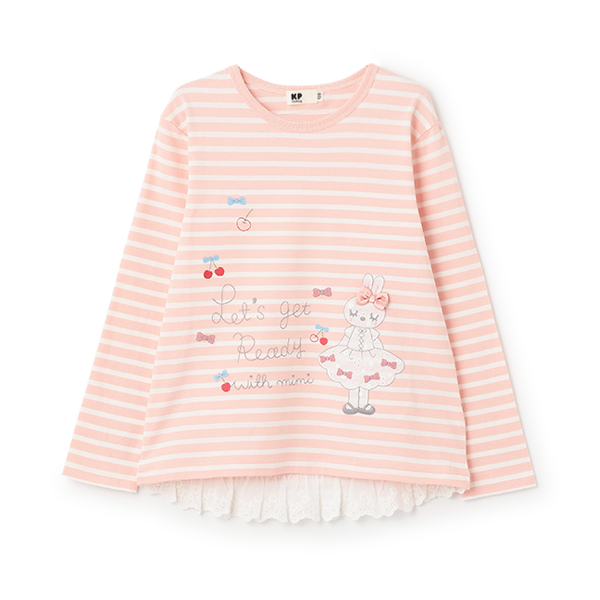 mimiアップリケボーダー長袖Tシャツ