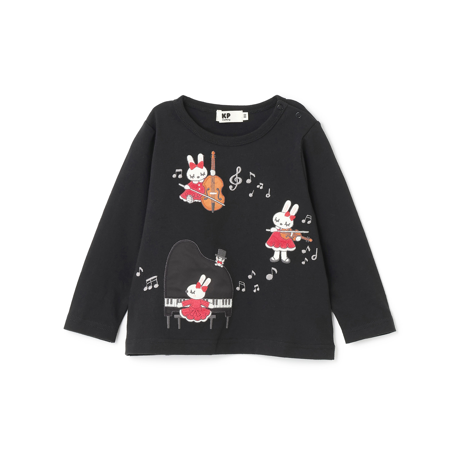 mimiちゃん ピアノアップリケ 長袖Tシャツ