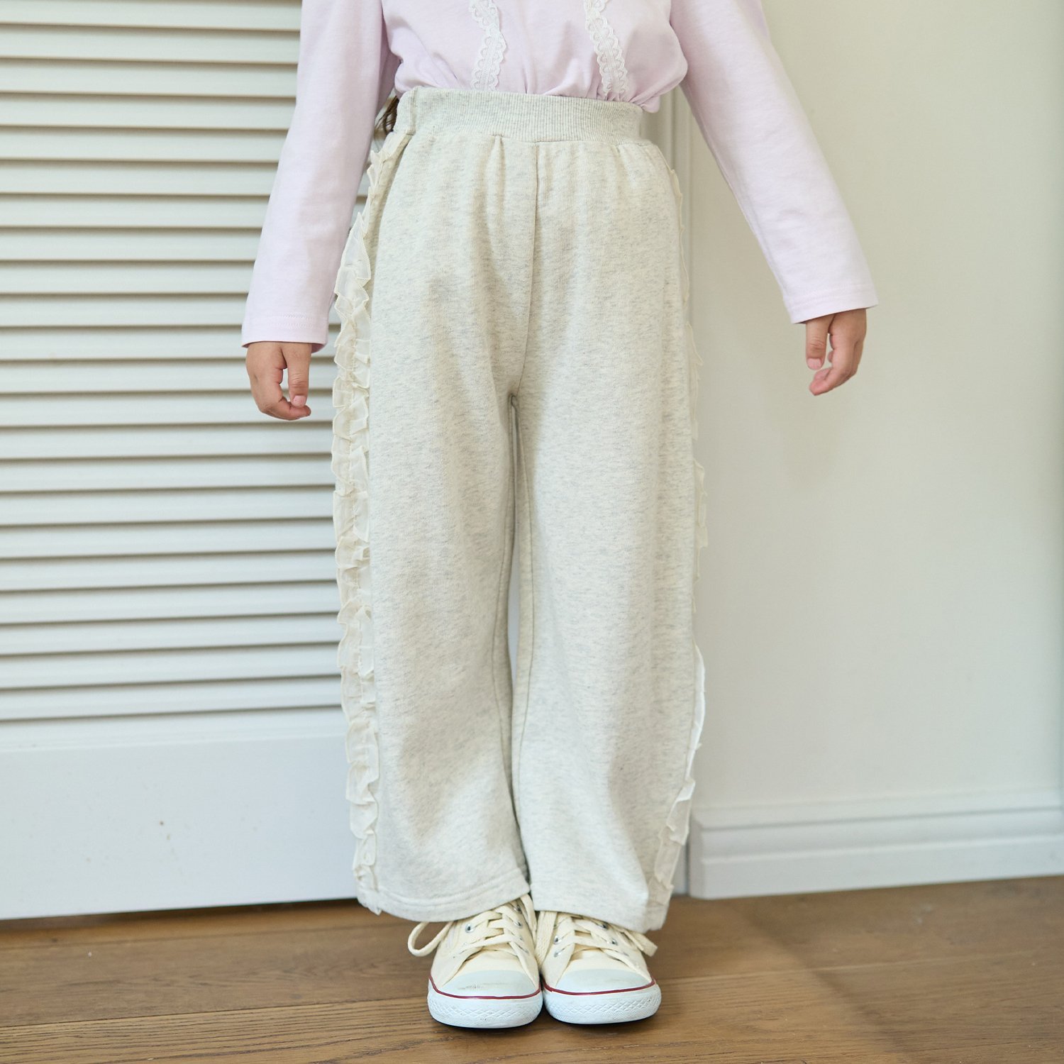 【毛玉バイバイ裏毛】サイドフリルワイドシルエットスウェットパンツ