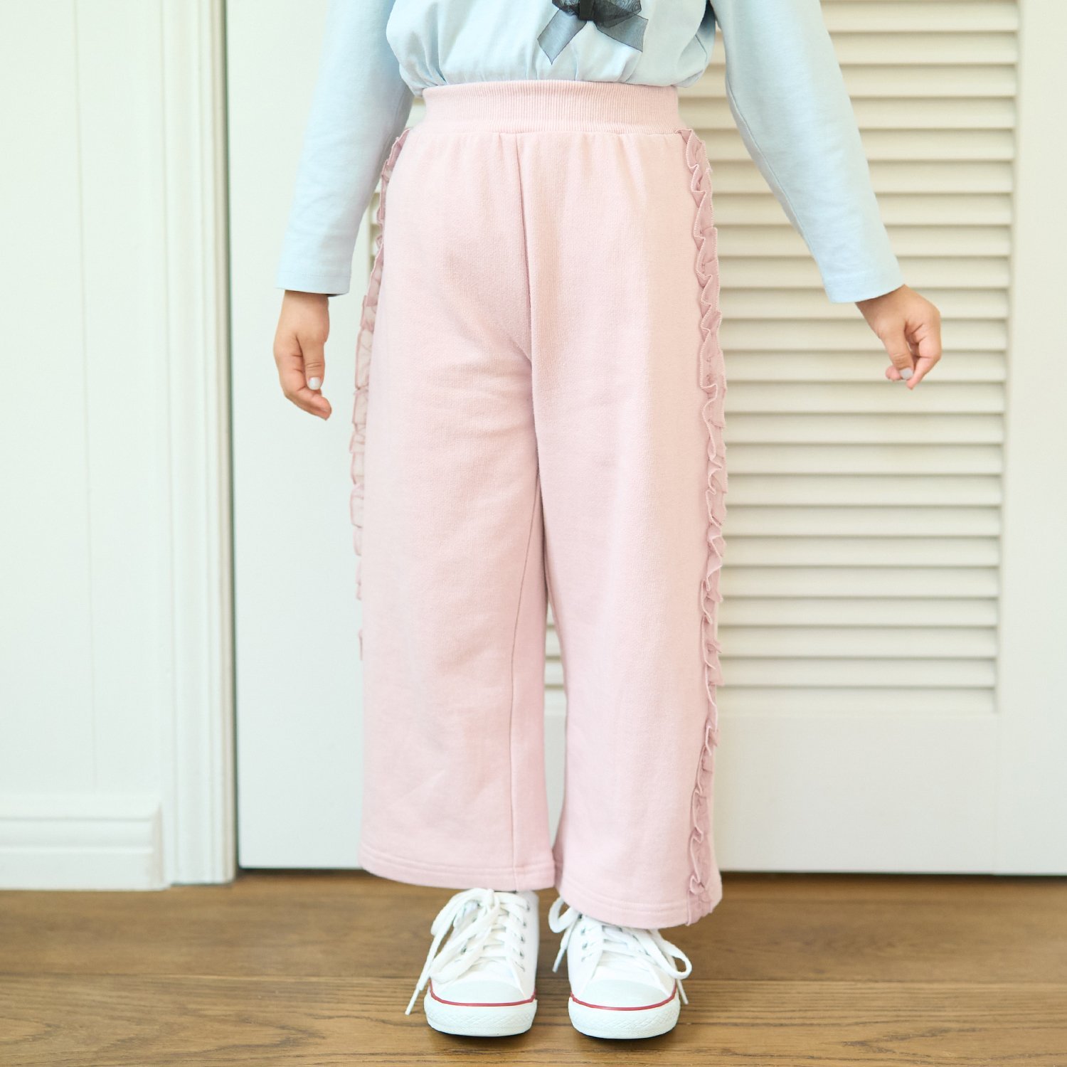 【毛玉バイバイ裏毛】サイドフリルワイドシルエットスウェットパンツ