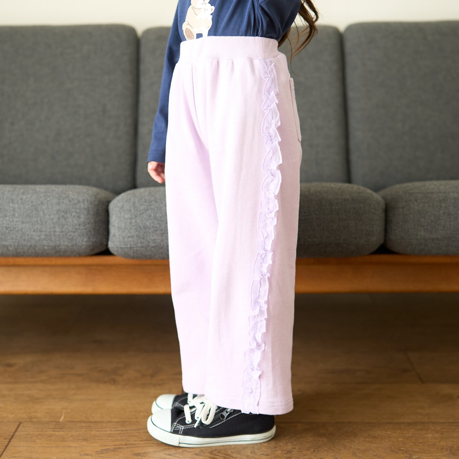 【毛玉バイバイ裏毛】サイドフリルワイドシルエットスウェットパンツ