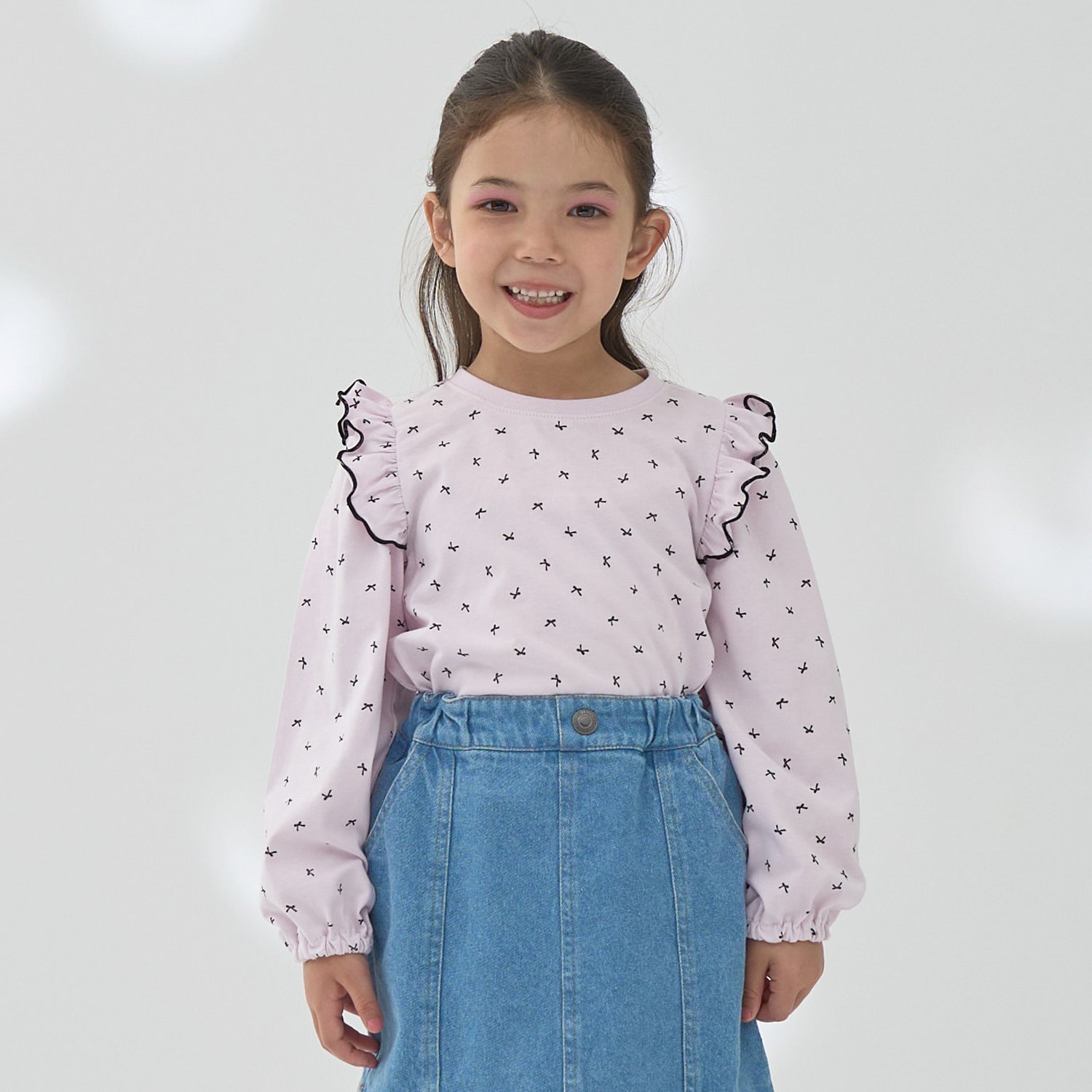 【ソフトコットン】フリル付きボリュームスリーブアソート総柄Tシャツ