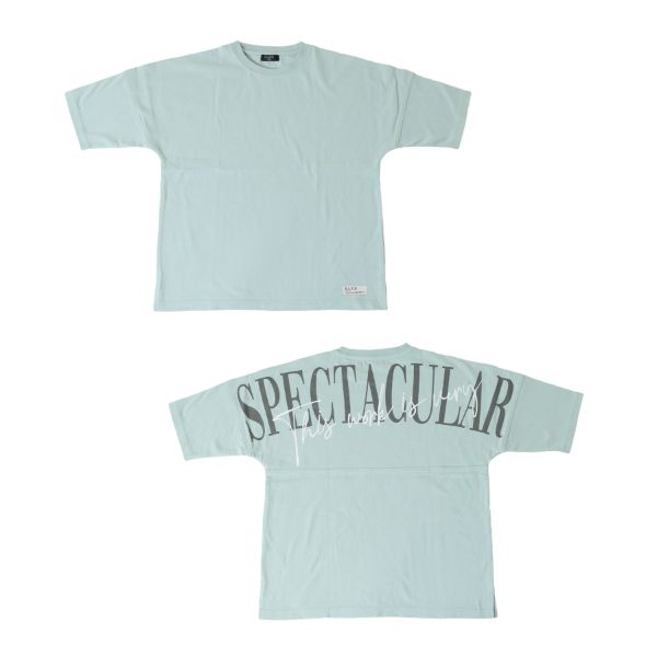 OE天竺・抗菌防臭加工ドロップショルダーバックビッグロゴ5分袖Tシャツ