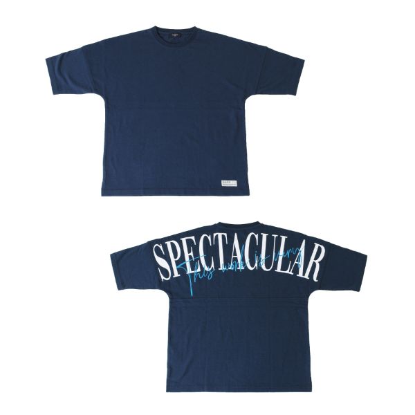 OE天竺・抗菌防臭加工ドロップショルダーバックビッグロゴ5分袖Tシャツ