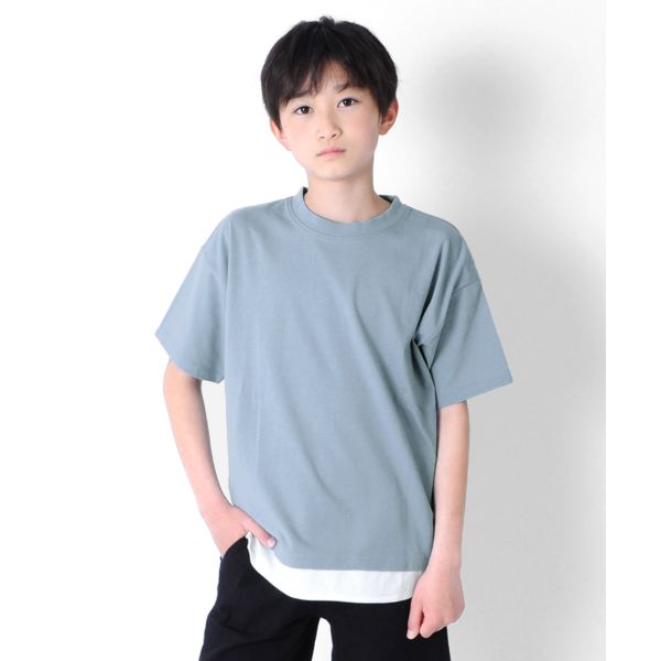 天竺・ドロップショルダーレイヤード半袖Tシャツ