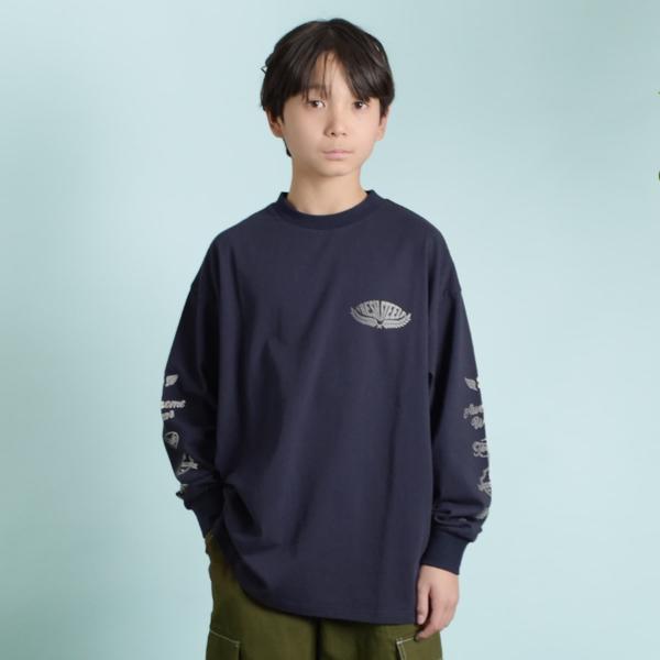 【大人向けサイズあり】袖ロゴプリント長袖Tシャツ