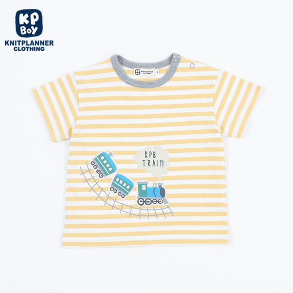汽車プリントアップリケのボーダーTシャツ(80～90)