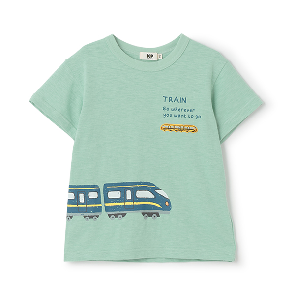 電車プリント スラブ天竺 半袖Ｔシャツ