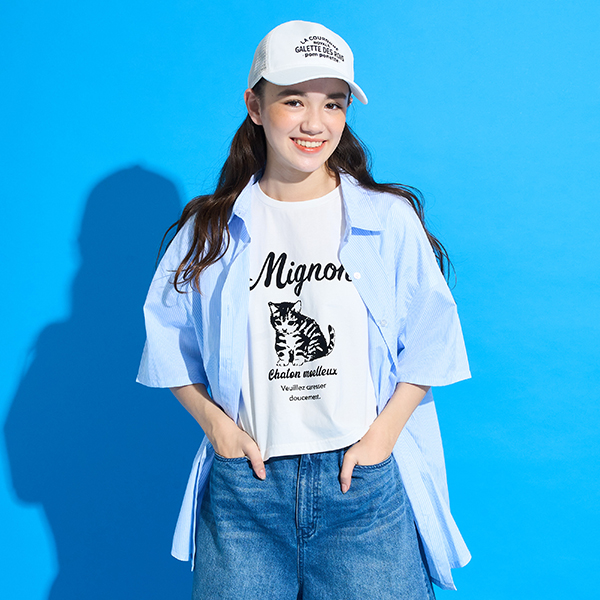 【大好評により新色追加】【AMI】5分袖ビッグシャツ×コンパクトTシャツ