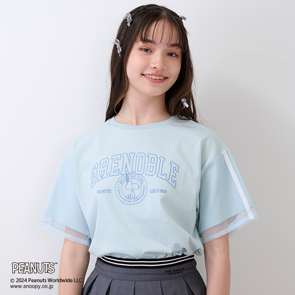 【PEANUTS】【ひんやり】チュールレイヤードスリーブTシャツ