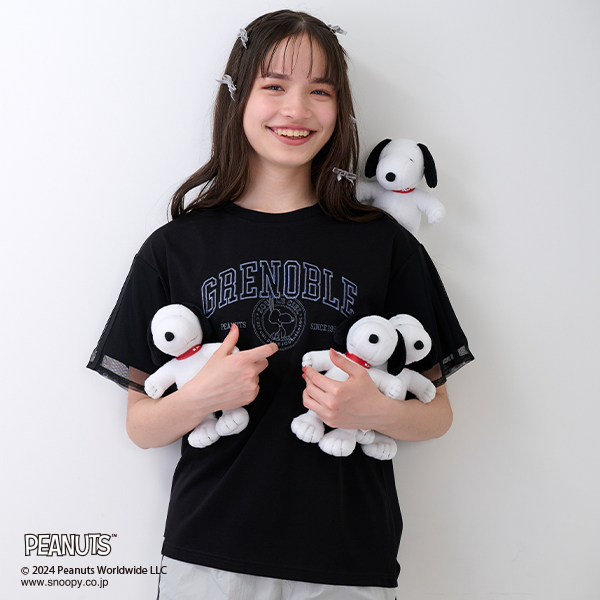 【PEANUTS】【ひんやり】チュールレイヤードスリーブTシャツ