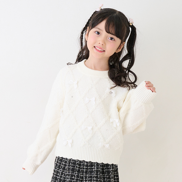 リボンいっぱい　ニットプルオーバー