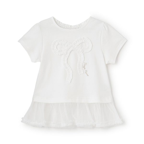フリルリボン　ペプラム半袖Tシャツ