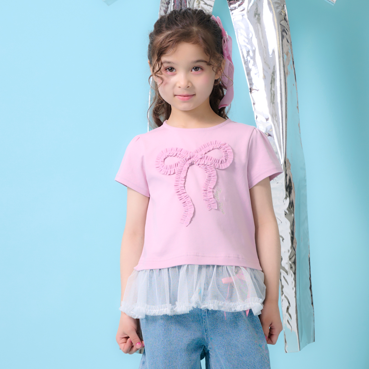 フリルリボン　ペプラム半袖Tシャツ