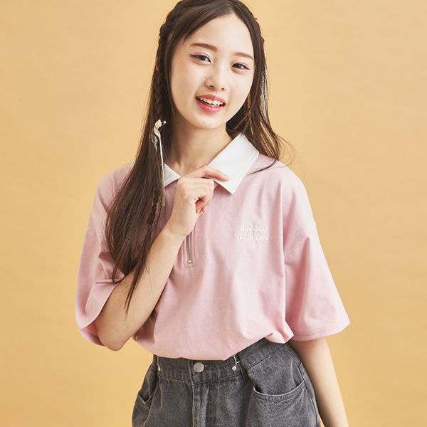 ハーフジップ衿付きTシャツ