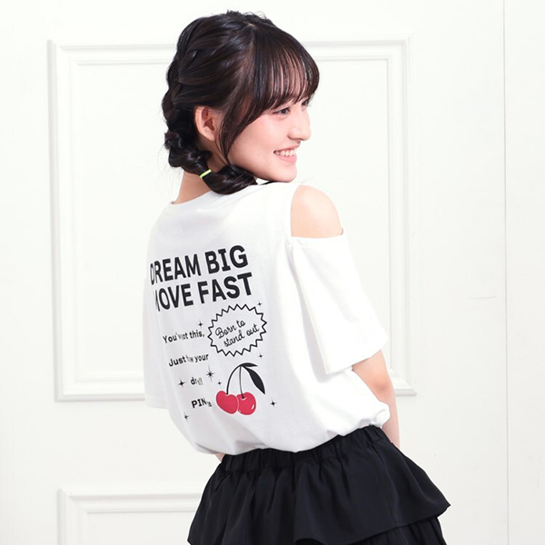 肩あきバックプリントビッグTシャツ