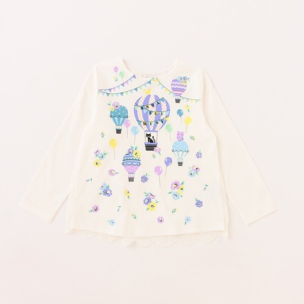 【人気商品再入荷】【直営店で取り扱い無し】ネコ気球プリント長袖Ｔシャツ
