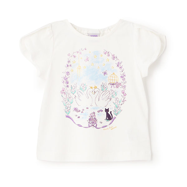 【人気商品再入荷】【直営店で取り扱い無し】スワン花プリント半袖Tシャツ