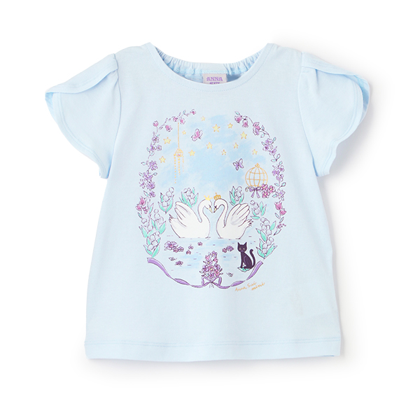 【人気商品再入荷】【直営店で取り扱い無し】スワン花プリント半袖Tシャツ