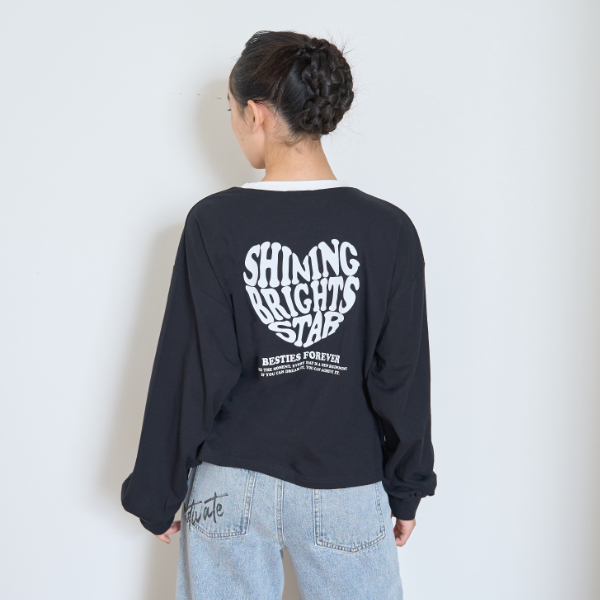ハートバイカラー長袖Tシャツ