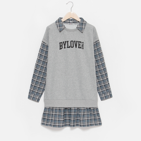チェックレイヤード風ワンピース