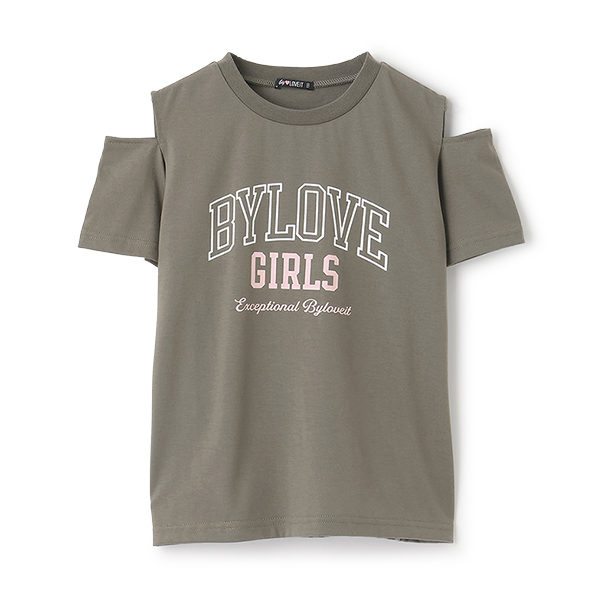 【接触冷感】肩開きテキストTシャツ