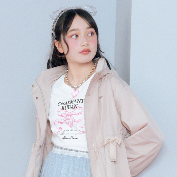 袖ドロスト リボン長袖Tシャツ