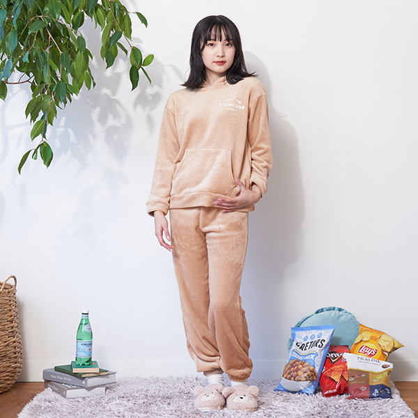 ミンクフリースフードつきルームウェア