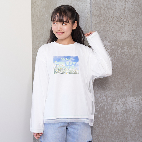 チュールレイヤードルーズ長袖Tシャツ