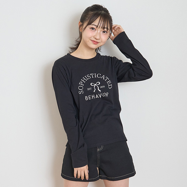 リボン刺しゅう長袖Tシャツ