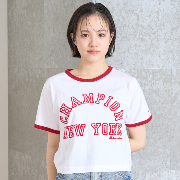 【Champion】【綿100％】リンガー半袖Tシャツ