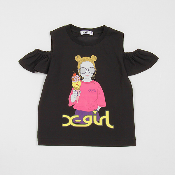 アイスクリームガール線画肩アキ半袖Tシャツ