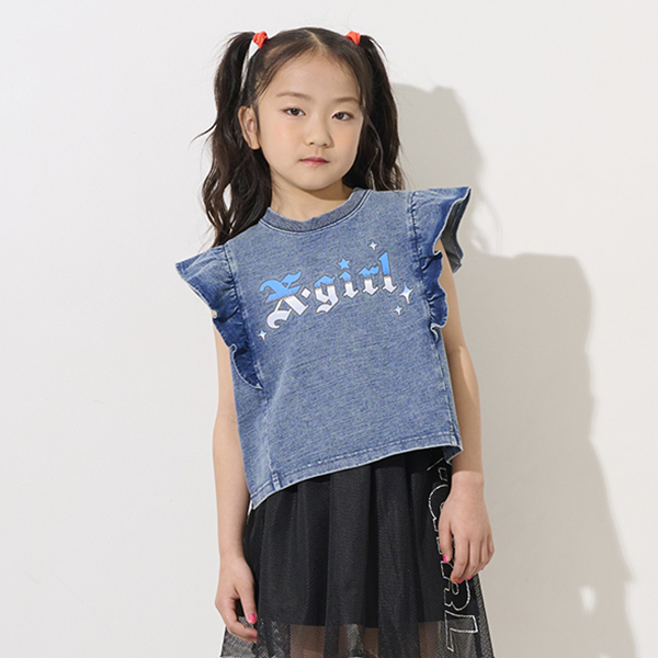 デニムフリルヴィンテージロゴ半袖Tシャツ