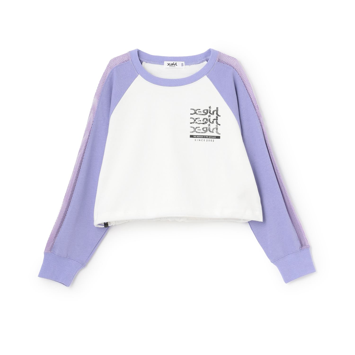 メッシュ肩ラインショート丈長袖Tシャツ
