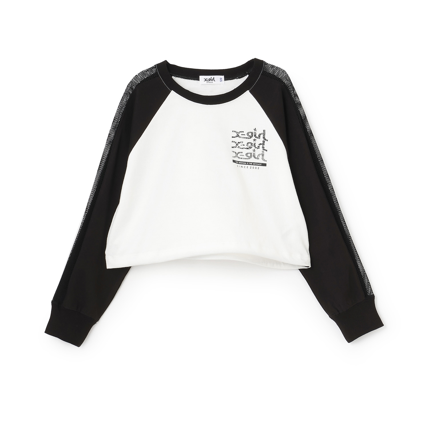 メッシュ肩ラインショート丈長袖Tシャツ