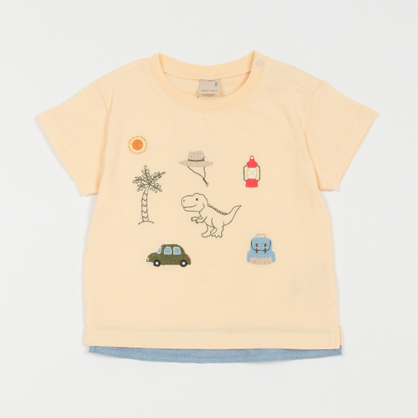 キャンプ恐竜刺しゅうTシャツ