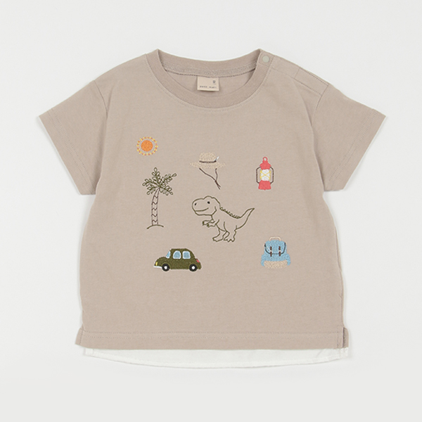 キャンプ恐竜刺しゅうTシャツ