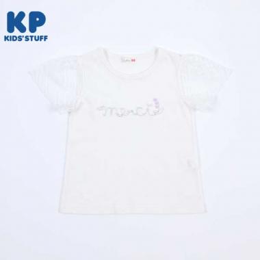 スズラン刺しゅうとパールのロゴ半袖Tシャツ(110～130)