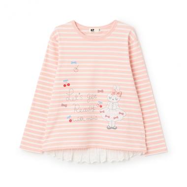 mimiアップリケボーダー長袖Tシャツ