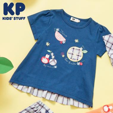 先染めチェック フルーツアップリケ 半袖Ｔシャツ