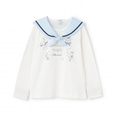 キラキラユニコーン刺シュウ セーラー衿長袖Tシャツ