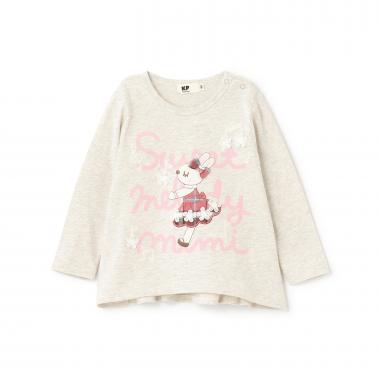 mimiちゃん チェックアップリケ 長袖Tシャツ