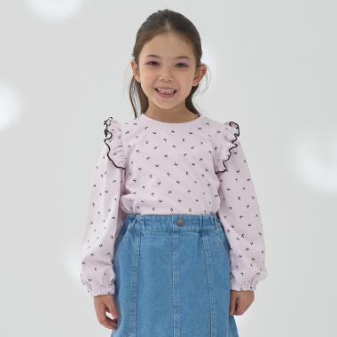 【ソフトコットン】フリル付きボリュームスリーブアソート総柄Tシャツ