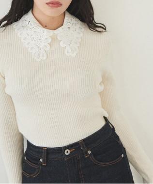 エリ刺繍ニットプルオーバー