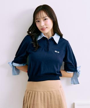 リボンスリーブレイヤードニット