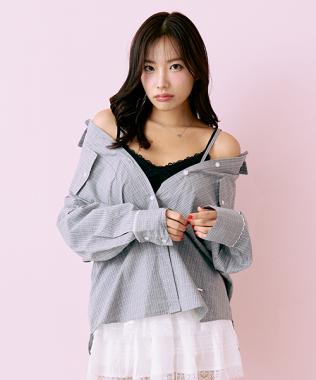 ロゴプレート付チェックシャツ