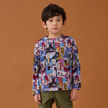 コラージュ柄長袖Tシャツ