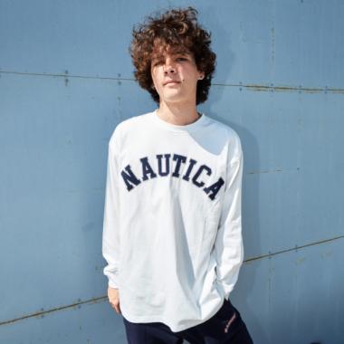 【NAUTICA】フロントロゴアップリケ刺繍長袖Tシャツ