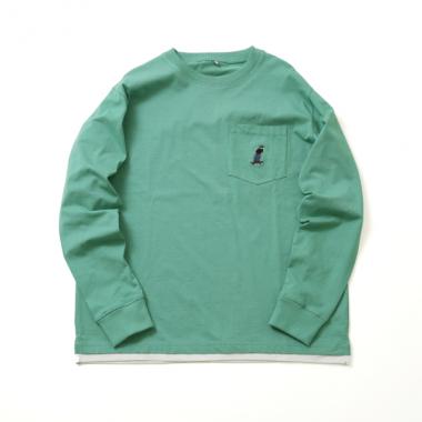 【大人向けサイズあり】ポケットボブ刺繍入り裾レイヤード長袖Tシャツ
