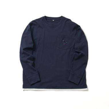 【大人向けサイズあり】ポケットボブ刺繍入り裾レイヤード長袖Tシャツ